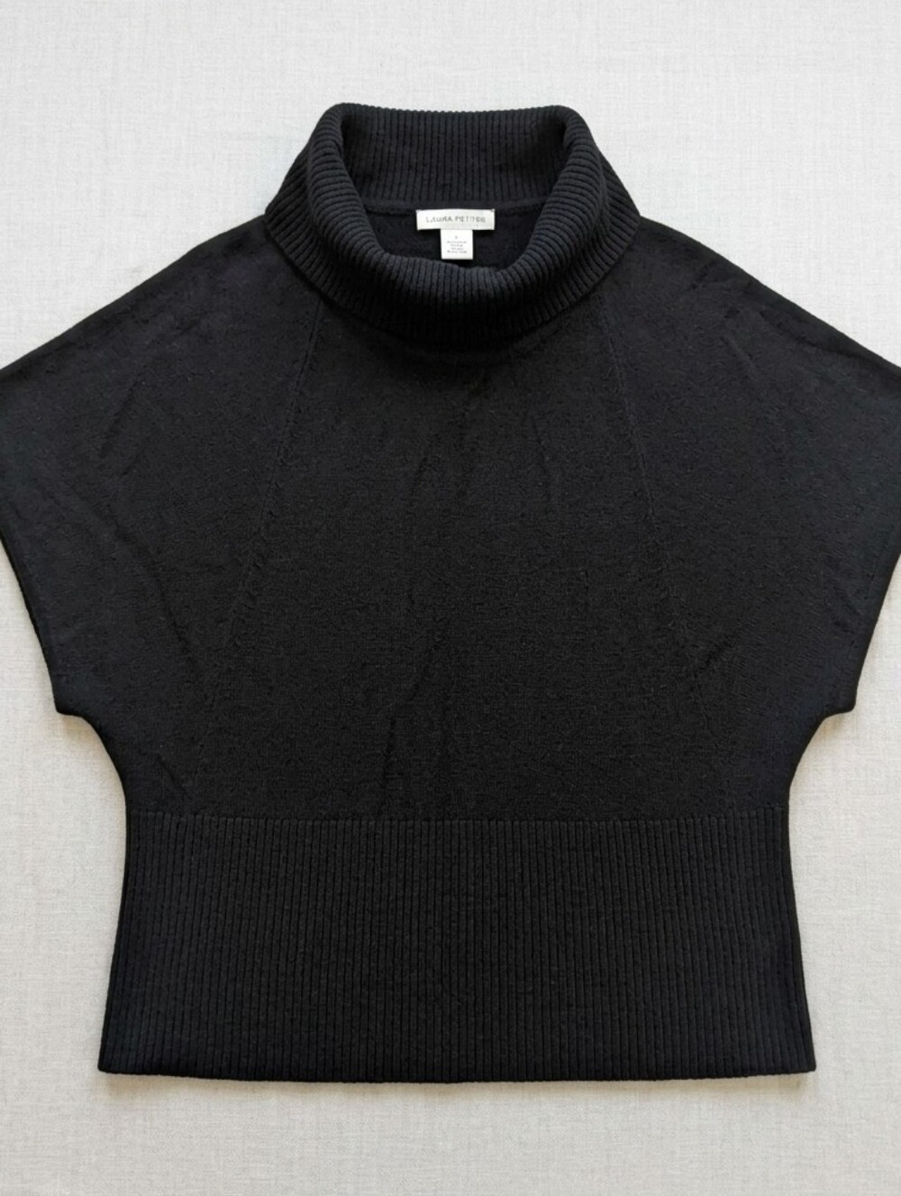 Laura Petites Black Cowl Neck Knit Poncho Sweater Size L
